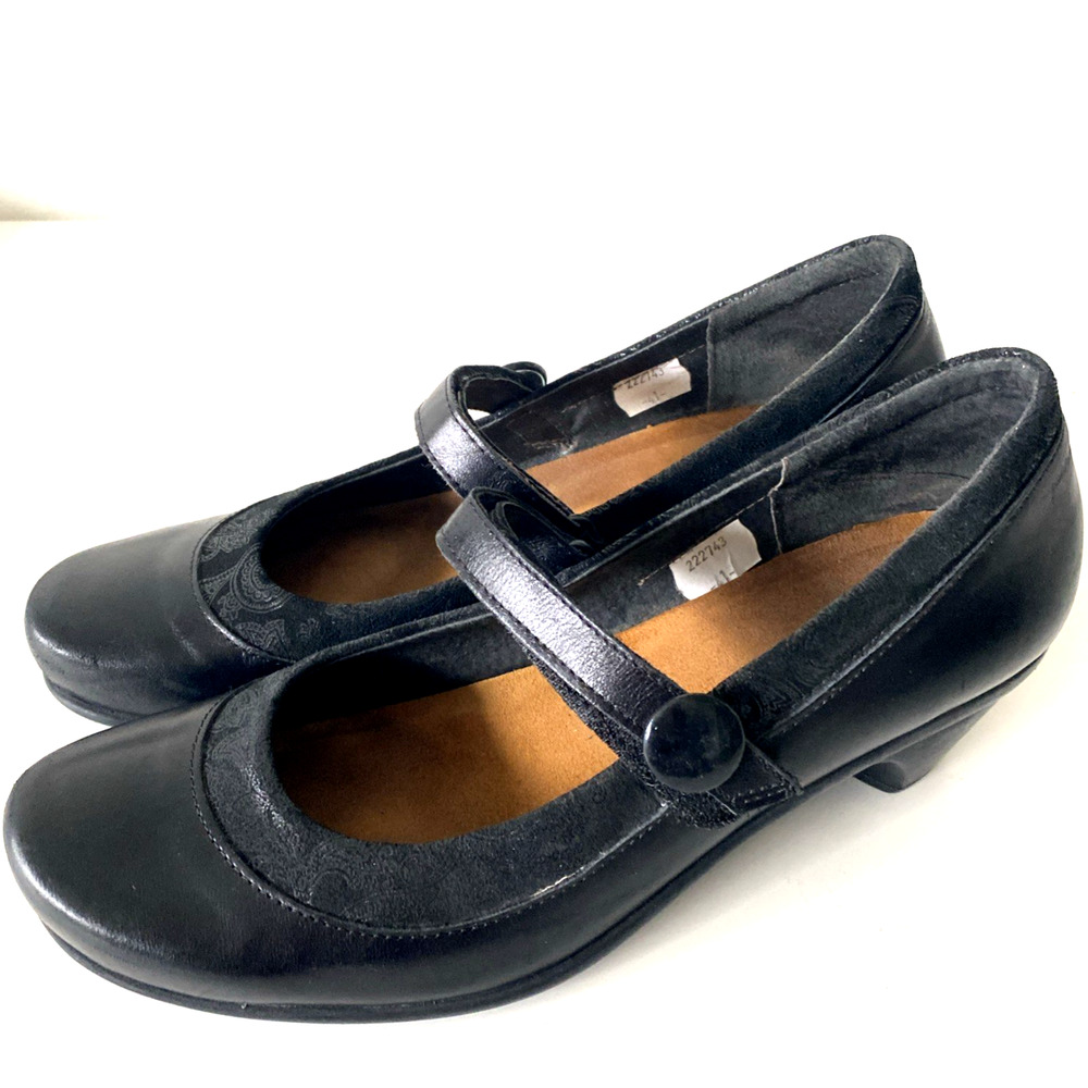 Naot Trendy Mary Jane Pump Black Leather Round Toe Suede trim Block Heel 41 10 - Picture 5 of 10